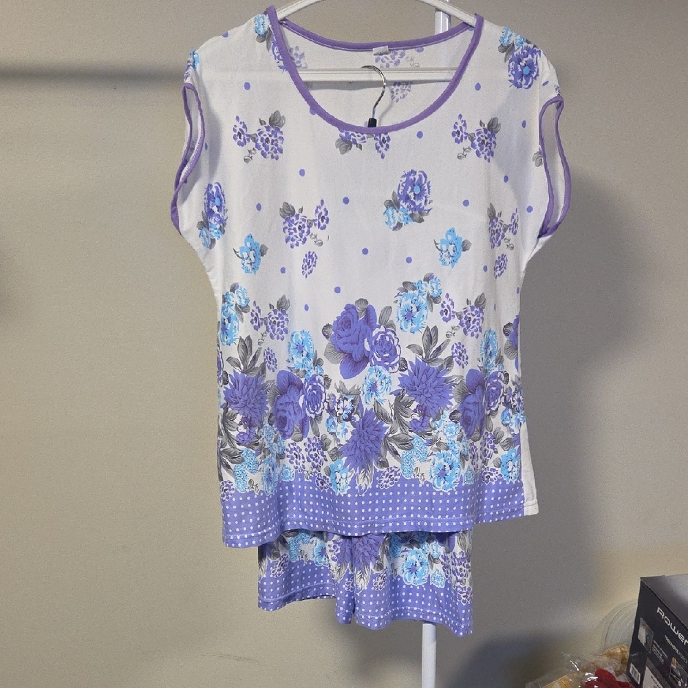 Floral Women's Pajama Set - Purple and Blue